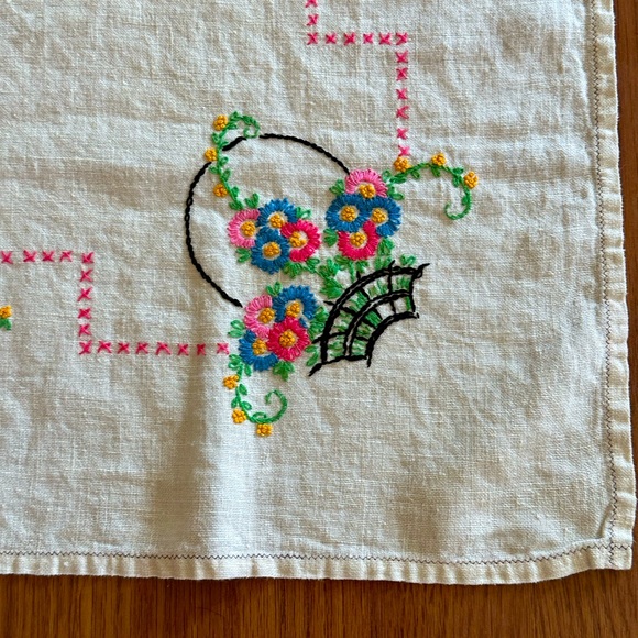 VTG Cross Stitched & Embroidered Floral Baskets Tea Towel Table Top Linen 30” - Picture 8 of 12